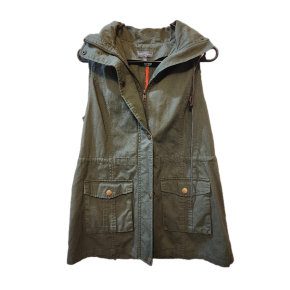 MARKET & SPRUCE hooded sleeveless vest army green size S
